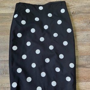 WHBM Black polka dot pencil skirt, size 10, 25" waist to hem